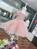 2021 İnanılmaz Kelebek Sequins Çiçek Kız Elbise Düğün Feathart Diz Boyu Tül Boncuklu Kısa Ucuz Geri İlk Communion Elbise