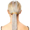Long Tassel Rhinestone Head Chain Headwear för Kronor Crystal Bröllop Hår Tillbehör Bridal Headband Smycken