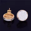 14MM Wide Gold Color Big Round Stud Earring Cubic Zircon Screw Back Men's Earrings Fashion Hip Hop Punk Jewelry Accessories New B1205