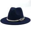 Basit Beyaz Geniş Brim Fedora Şapkalar Katı Yün Fedoras Kilise Derby Üst Panama Şapka Erkekler Kadınlar Için Caz Kepekli Bantlar