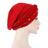 Złote Pearl Beaded Women's India Hat Muzułmański turban islamski nakrycia głowy Frezing Braid Tail Chemo Beanie Salia Hidżab Rak Wrap CA3458