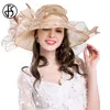 FS Sommer Organza Hochzeit Hüte Für Frauen Kentucky Derby Hüte Blume Sonnenhut Große Breite Krempe Fedora Strand Kirche tea Party Caps Y2007298j