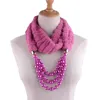 Hiver femmes couleur unie fourrure écharpe bijoux chauds foulards perles pendentif femme cou anneau enveloppes