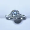 Pierścienie damskie luksusowe diamentowe projektant biżuterii wykwintna okrągła imitacja srebrna pierścień Missanite Srebrny
