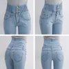 Spring High Waist Jeans Women's Pencil Pants Elastic Waist Single Breasted Trousers For Women Plus Size Summer Leggings Woman LJ201029