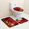 3pcs / set Joyeux Noël Tapis De Bain Anti Slip Cuisine Tapis De Bain Tapis Ensembles Maison Lavable Couvercle De Toilette Couverture Tapis Tapis De Sol Y200407