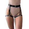Nxy Sm Bondage Womens Sexy Leather Goth Leg Garter Belt Gear Decoración Arnés Pantie Lencería Suspender Accesorios 1223