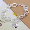 925 Sterling Silver Women Heart Love Gift Charm Armband Fashion Costume Jewelry