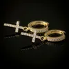 Trendy Mannen Vrouwen Oorbellen Vergulde Micro Verharde CZ Cross Bling Oorbellen Hoops Punk Rock Hip Hop Sieraden