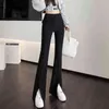 Jielur Split Zipper Buttons Women Byxor Korean Fashion Casual Office Lady Black Flare Pants Kvinnliga Hög midja Långa byxor S-XL 220104