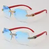 Good Quality Fashion metal Rimless Sunglasses Wood Designer Mens Women Glasses uv400 square