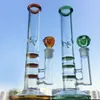 10 pollici DAB Rig Tre Pettine Perc Glass Bongs Stright Tube Tube Bong Blue Verde Acqua Percolatori Bong con ciotola 14mm Banger WP525