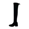 Nackte Oberschenkel Hohe Stiefel Frauen Mode Sexy Stretch Lange Stiefel Frau Faux Wildleder Quadrat Kopf Chunky Ferse über den Kniestiefel Winter