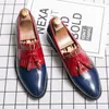 Oxford Mannen Casual Jurk Schoenen Blauw Rood Patchwork Tassel PU Lederen Party Schoenen Bruidegom Bruiloft Outfit Gentleman British