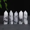 Natural black hair crystal Arts Pillar Quartz Point Obelisk Wand Healing Crystals ink painting home decoration ornaments