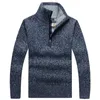 Autumn Mens tjock varm stickad pullover Solid Long Sleeve Turtleneck Sweaters Half Zip Warm Fleece Winter Jumper Comfy Clothing 220817
