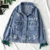 ZQLZ Automne Femmes Denim Veste Bomber Appliques Vintage Élégant Outwear Automne Trou Femme Veste Manteau Casual Jeans Tops 201109