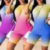 2022 Verão Mulheres Tracksuits T-shirt de Manga Curta + Calções Gradiente Cor 2 Piece Jogger Sets Yoga Outfits Gym Roupas Plus Size