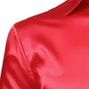 Men's Slim Fit Silk Satin Dress Shirts Wedding Groom Stage Prom Shirt Men Long Sleeve Button Down Shirt Male Chemise Homme Red C1222