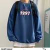 Privathinker män överdimensionerade hoodies varma fleece casual tröjor harajuku 1997 tryckta blå koreanska kvinnor tröjor 220223