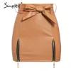 Sexy leather skirt women elegant High waist bow tie female short mini skirt Party club streetwear ladies plus size skirt 201110