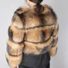 冬の女性本物の毛皮のコート天然毛皮のコートアライグマコートとジャケットで毛皮で覆われたリアルファージャケット2020 LJ201021