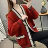 Роскошные бренд женщины свитера кардиган дизайнерские свитера для рубашки печать шить трикотажные маленькие сладкие ветровые пальто кардиганы мода средняя длинная одежда