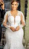 2020 Plus storlek Arabiska Aso Ebi Lace Beaded Luxurious Bröllopsklänningar Sheer Neck Bridal Dresses Vintage Sexiga Bröllopsklänningar ZJ884