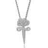 Iced Out Flower Pendant Necklace With Tennis Chain Bling Hip Hop Gold Silver Color Mens/Women Charm Chain Jewelry New