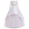 2019 Teen party Girls Wedding Dress Long sleeve Lace flower Party Tulle Princess Birthday Dress Gown for Girls 4-14 years LJ200923