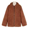 Vinter Kvinnor Faux Fur Solid Färg Jacka Fluffy Teddy Bear Fleece Zipper Fickor Långärmad Furry Coat Casual Street Wear