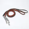 Cowhide Dog Collar + Traction Rope Durable Strong Exquisite Eight-Strand Elastic Adjustable Cowhide Collar S M L