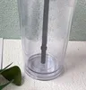 Vasos de agua de tapa plana de plástico transparente de 24 oz con pajita negra de doble pared reutilizable portátil 710 ml taza de café de oficina 16 oz tazas de acrílico transparente para beber DIY personalizado