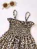 Vestido de tirantes fruncido con volantes y estampado de leopardo para niñas pequeñas SHE