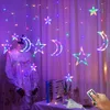 3.5m 220 V LED Moon Star Star Lamp Kerst Garland String Lights Fairy Gordijn Licht Openlucht voor Holiday Bruiloft Party Decoration Y200903