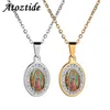 Pendant Necklaces Atoztide Catholic Rhinestone Oval Prayer Virgin Mary Necklace Classic Our Lady Of Guadalupe Medal Coin Amulet