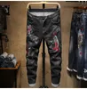 Men's Jeans Men's Chinese Dragon Embroidery Denim Trendy Slim Straight Stretch Pants Black Blue1213h