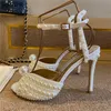 Perfect Designer Women's Sacora Sandals Shoes Elegant White Pearls Strap Lady High Heels Party Wedding Bride Pumps Gladiator Sandalias EU36-42