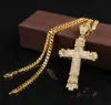 Anhänger Halsketten Retro Gold Kreuz Charm Anhänger Full Ice Out CZ Simulierte Diamanten Katholische Kruzifix Anhänger Halskette mit langer kubanischer Kette