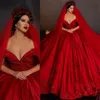 2020 Arabic Red Wedding Dresses Sequins Off Shoulder Satin Vintage Bridal Gowns Plus Size vestido de novia