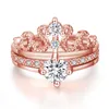 Nieuwe mode-sieraden ring vier-blad klaver kroon 3 in 1 open hartvormige trouwringen voor vrouwen bruiloft engagement bruids ring set