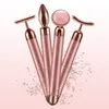 4 in 1 Vibrating Rose Quartz Roller Face Eye Massager Jade T/V Shaped Lifting Slimming Beauty Bar 220216