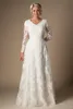 Ivory A-line Vintage Lace Appliques Modest Wedding Dresses With Long Sleeves V Neck Buttons Sleeves Long Bridal Gowns Custom Made