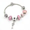 New Arrival Newest Breast Cancer Awareness Jewelry European Charm Lampwork Murano Grass Bead Pink Ribbon Breast Cancer Bracelet Jewelry
