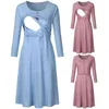 Jesień Zima Nowy Round Neck Długi Sleeved Maternity Dress Dekoracja O-Collar Odbiorcza Talia Pielęgniarstwo Ciąża Casual G220309