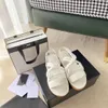 Designer Women Sandals High Quality Womens Slides Crystal Calf leather Casual shoes quilted Platform Summer Beach Slipper 35-40 With box and Shopping bag