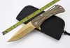 Golden D2 Blad Bamboo Handle Bearing CNC Tactical Pocket Folding EDC Knife Camping Kniv Jaktknivar Xmas Present A1479