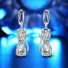 Mode zilveren kristallen zirkonia sieraden set kat hanger ketting oorbellen voor vrouwen schattige sieraden huwelijksgeschenk