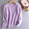 Kvinntröjor och pullovers Pure Mink Cashmere Stickever Pullover Ladies Sweater S1915 201201