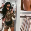 BOOFEENAA Leopard Print Sexy Bodycon Overalls für Frauen 2020 Party Strampler High Neck Langarm Ein Stück Overall C83-I62 T200620